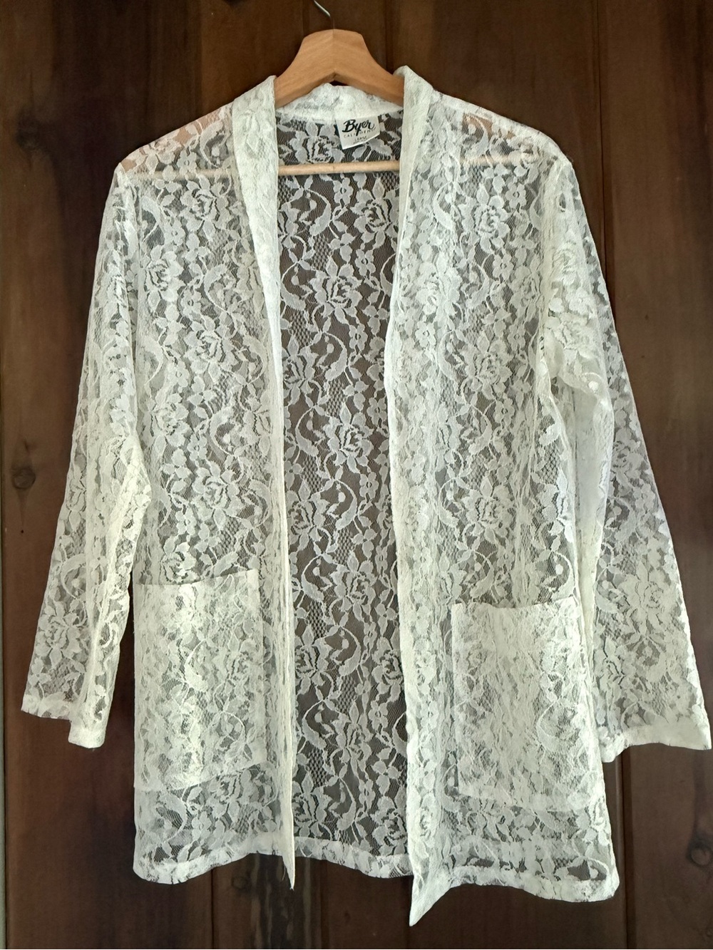 vintage Byer  sheer white lace cardigan jacket Sz L